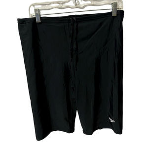 New Speedo Swim Trunks Men 38 Black Mid Rise Pull On Skinny Elastic Waist Bottom